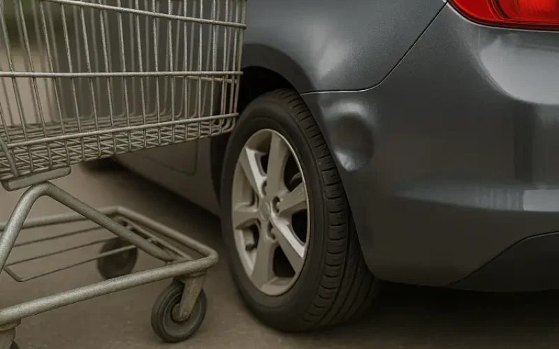 A shopping cart ding on a automobile before pdr